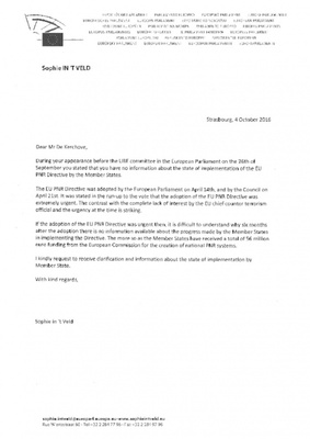 Letter to counter terrorism coordinator De Kerchove and to EU Commissioner King